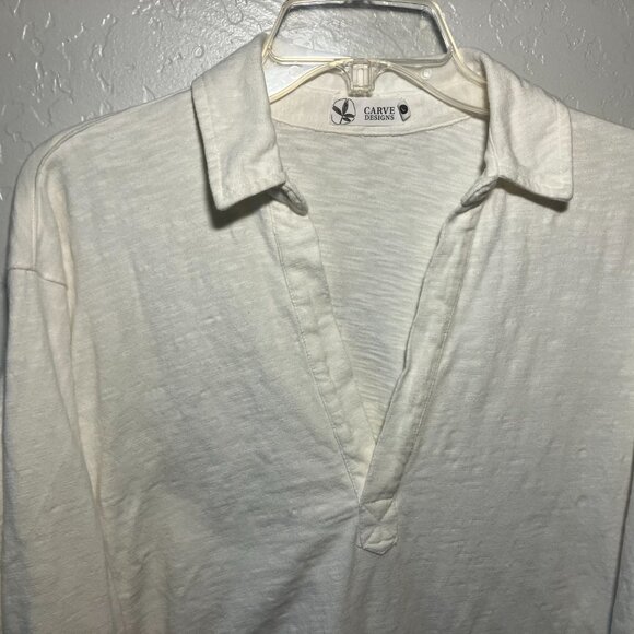 Carve Designs Mara Slub Polo Color: Cloud Size: Large - Picture 7 of 10